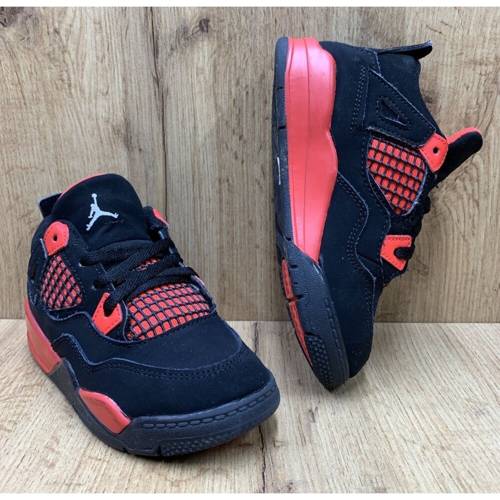 Nike Air Jordan 4 Retro TD Red Thunder BQ7670-016 Toddler Size 10C Black Red